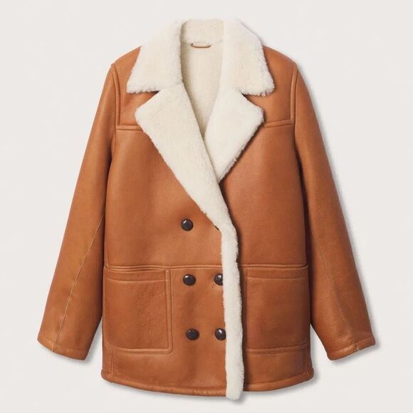 Mango Genuine Leather Shearling Lined Jacket - Picture 14 of 17